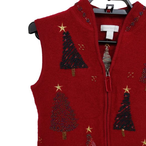 Charter Club S Red Zip Up Christmas Vest - Picture 3 of 4